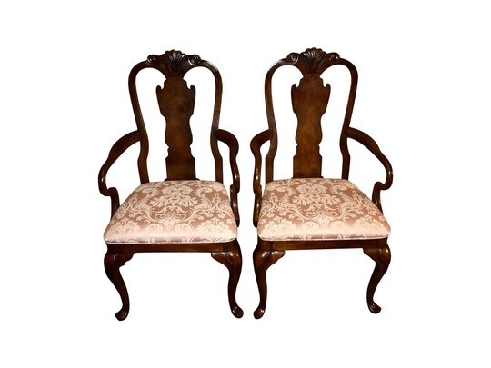 Vintage Pair Of Drexel Queen Anne Style Arm Chairs