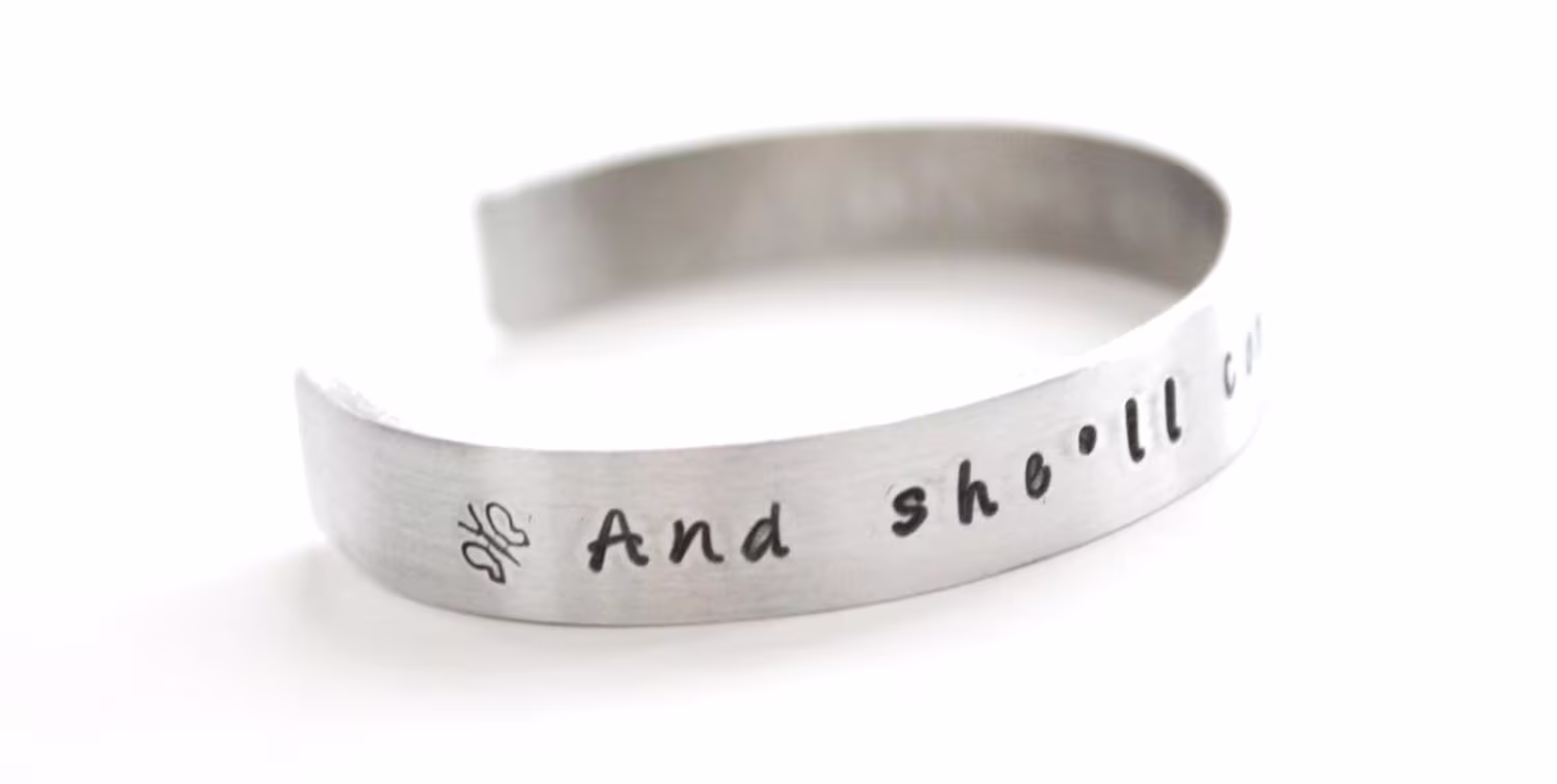 Aluminum Hand Stamped Cuff Bracelet 3/8" Wide Name Id Keepsake Love Family Mom Custom Personalized