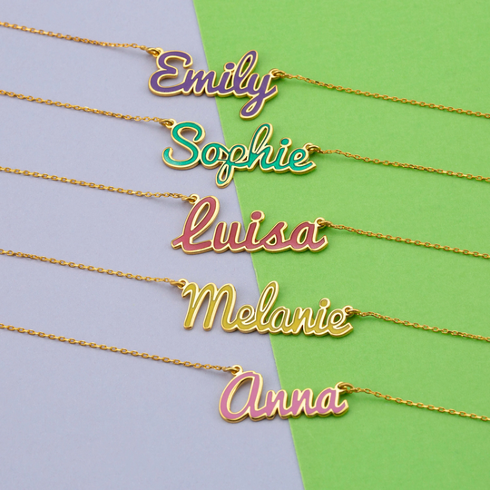 Personalized Colorful Name Necklace | Custom Gold With Color Filling Multi Birthday Gift