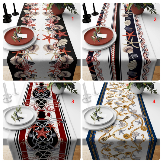 Sea Themed Table Runner, Starfish Cover, Decorative Toppers, Anchor Decor, Wheel Decor Tablecloth, Nautical Runner