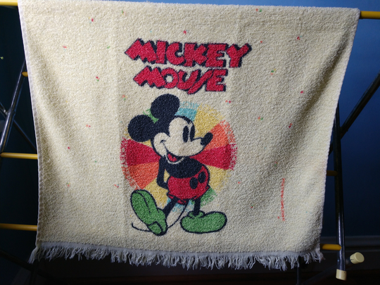 Vintage Mickey Mouse Colorful Bath Towel Franco. Yellow Towel, Rainbow Colors