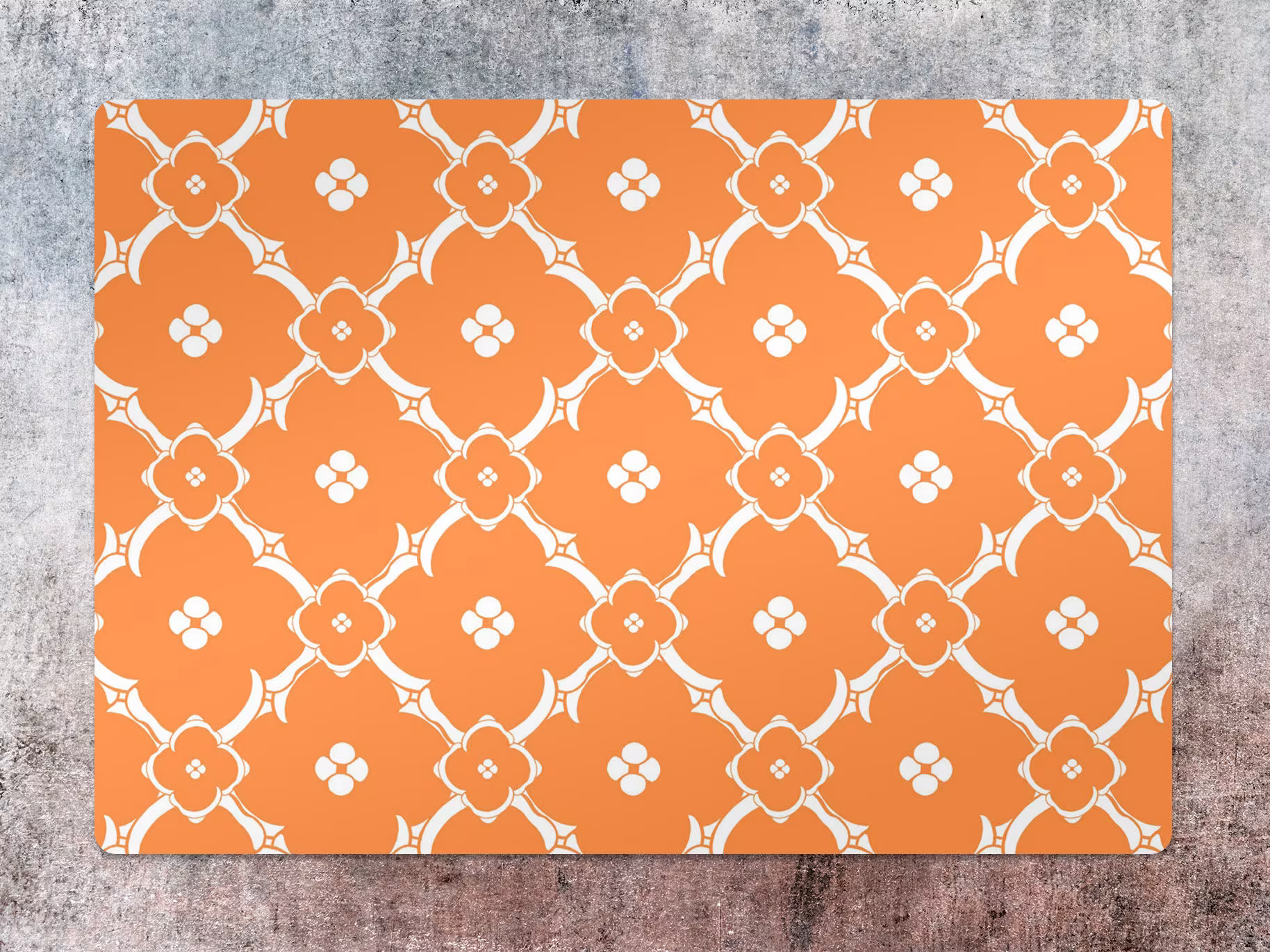 Moroccan Flowers Chair Mat, Orange Protective White Splat Geometric Vinyl Floor Pvc Decorative Gift Idea