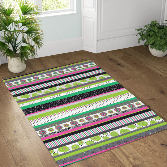 Colorful Striped Rectangular Vinyl Area Mat, Home Or Office Pvc Rug