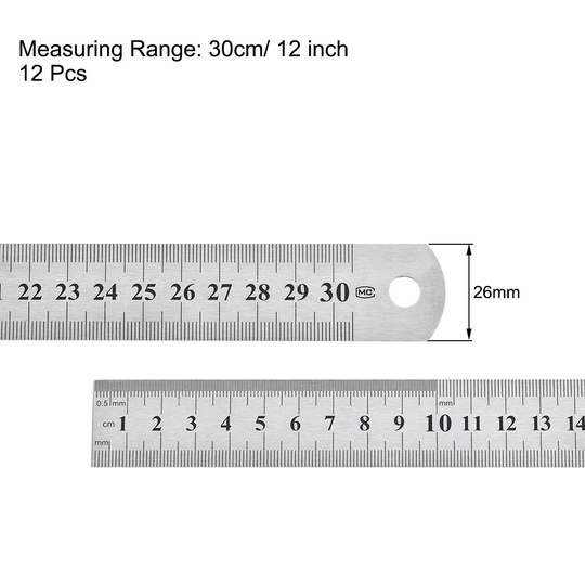 Straight Ruler 30cm 12 Inch Metric Stainless Steel Measuring Tool 12pcs - 150mm 6 Inch