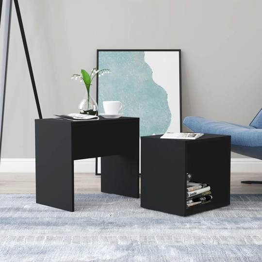 Wood Coffee Table Set 2 Piece Rectangular Cocktail Table with Storage