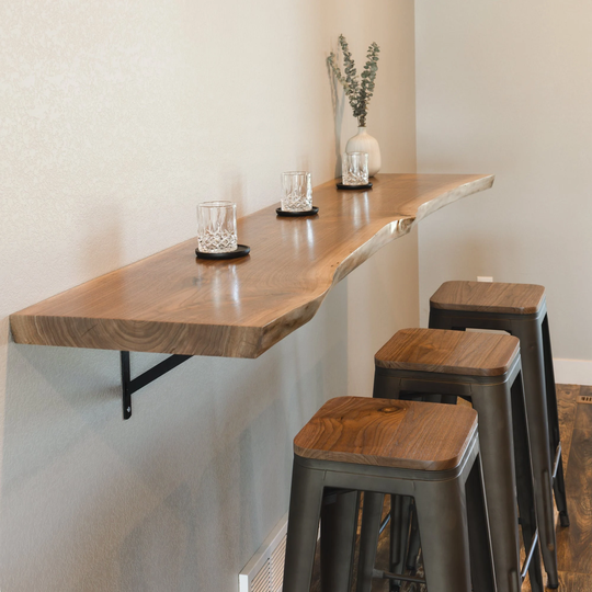 The Live Edge Walnut Floating Bar Table