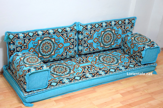 Oriental Floor Seating Sofa Turquoise Fabric Cushion Turkish Home Decor Arabic Moroccan Corner Bedouin Boho Ethnic Furniture Kilim Pillow