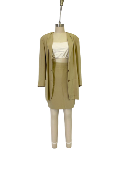 Matching Silk Suit 90S Vintage Minimalist Ginger Tailored Blazer Jacket & Pencil Skirt Small