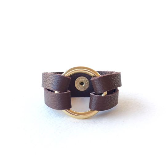 Wide Leather Cuff Bracelet, Brown Wrap Womens Circle & Metal Bracelet For Women