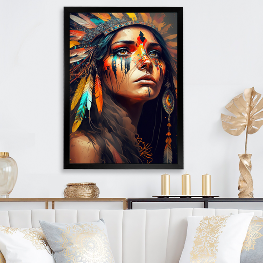 Designart 'Colorful Native American Woman I' Contemporary Glam Framed Art Print