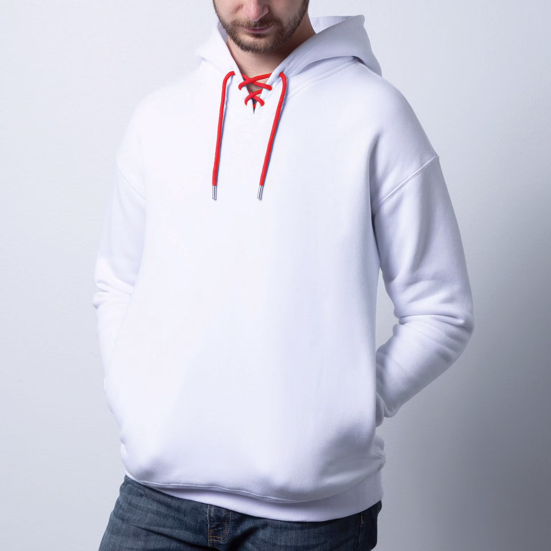 White Hoodie, Fleece Sweater With Colored Drawstring, Premium Quality Solid Sweatshirt, Pullover Adult Blank Same Day Ship