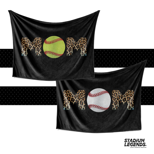 Personalized Mom Softball, Baseball, Basketball With Cheetah Letters. Many Colors To Choose 3 Sizes Available, 30"x40", 50"x60" & 60"x 80"