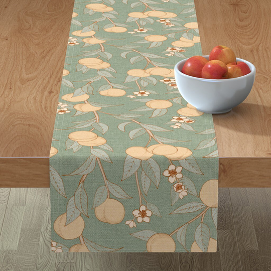 Chinoiserie Table Runner - Vintage Peaches By Ceciliamok Orchard Botanical Antique Look Cotton Sateen Spoonflower