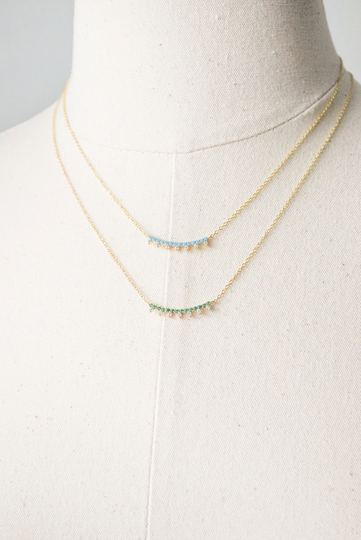 Flower Necklace, Tiny Necklace, Gold Filled, Green Flower, Turquoise Flower, Floral Jewelry, Bar Necklace, Dainty Jewelry