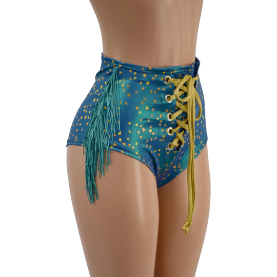 stardust Laceup Front Siren Shorts With Dusty Jade Hip Fringe 1579210