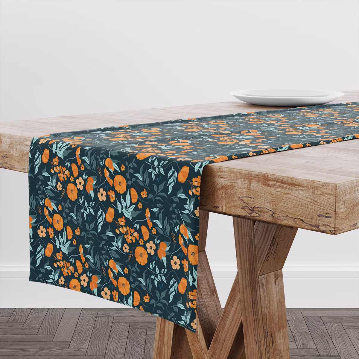 Table Runner Peach Tones Floral Pattern | Unique Design Decor High Quality Textile & Print Made in Eu