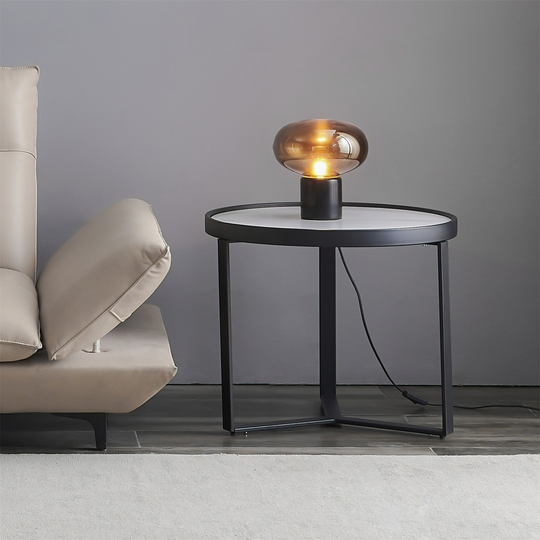 Coffee Table Modern Metal Frame Round Sintered Stone Table Top, Black
