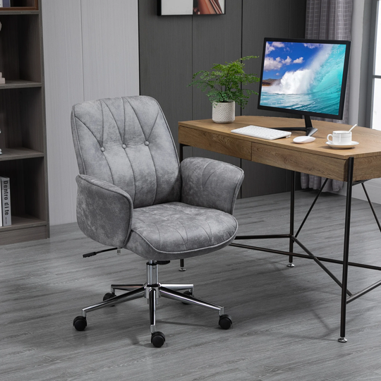 Vinsetto Micro Fiber Home Office Chair with Adjustable Height, Recline Function, Curved Padded Armrests, Light Grey