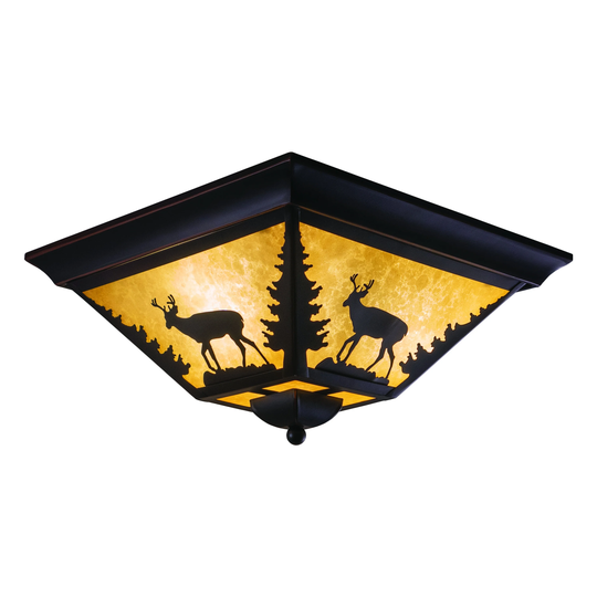 Bryce 14-in W Bronze Rustic Deer Flush Mount Ceiling Light Fixture - 14-in W x 5.75-in H x 14-in D