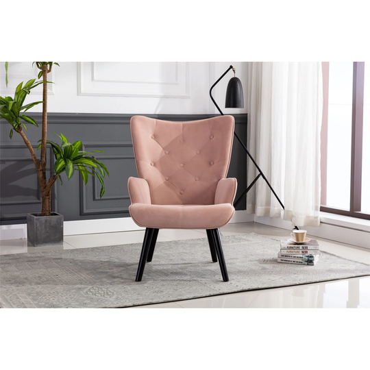 Modern Velvet Leisure Chair Button Tufted Armchair Accent Chair, Pink