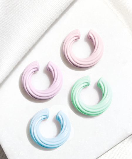 Colorful Enamel Twist Ear Cuff, Chunky Thick Spiral Cartilage Earrings, 925 Sterling Silver Wrap Pastel Color No Piercing Earrings