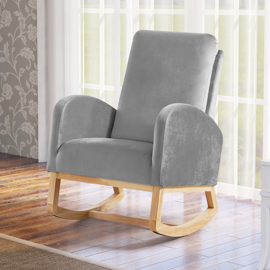 Nursery Rocking Chair Upholstered Glider Rocker Rocking Accent Chair Padded Seat with High Backrest Armchair