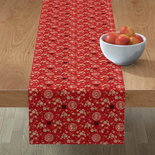 Cherry Blossom Table Runner - Chinese Year Of The Tiger By Adenaj Lunar New Red Gold China Cotton Sateen Spoonflower