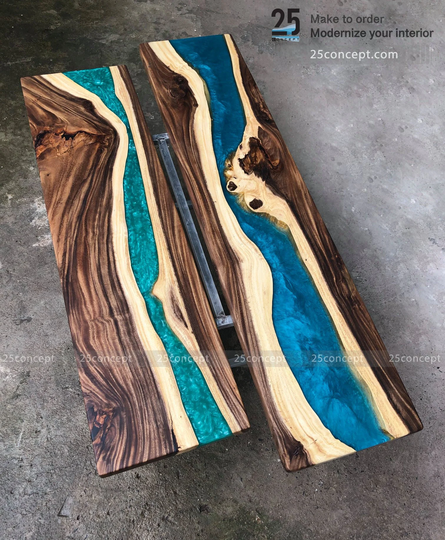 Wooden Coffee Table, Epoxy Resin Tv Shelf