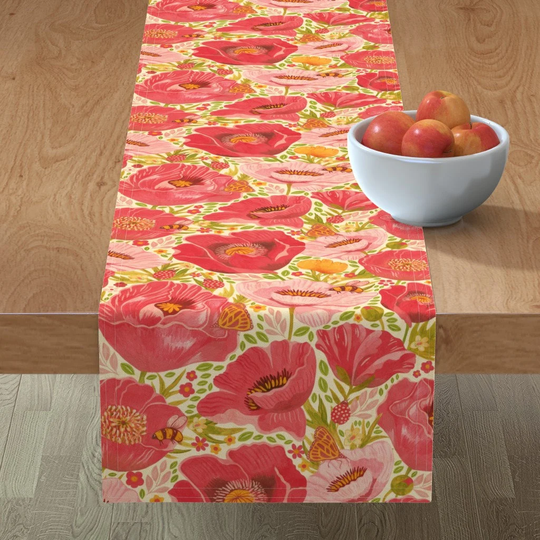 Giant Poppies Table Runner - A Garden By Grace Andersson Pink Floral Gouache Cotton Sateen Spoonflower