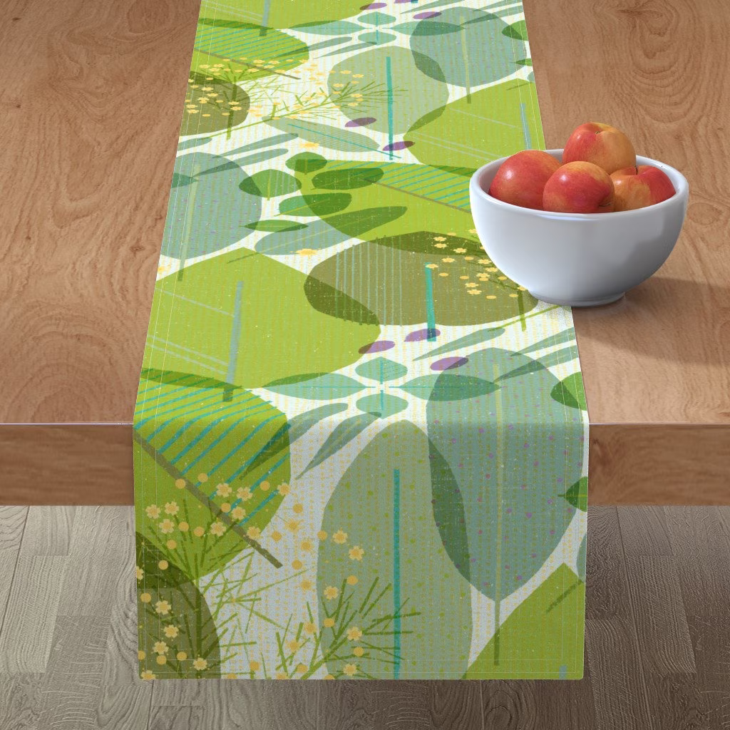 Mid Century Modern Table Runner - Retro Mod Herbs By Friztin Green Garden Inspired Cotton Sateen Spoonflower