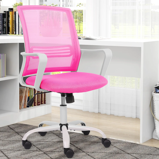 Home Office Mesh Modern Office Desk Chair, Mid Back Lumbar Support Padded Seat and Armrest Computer Chair, Adjustable Height
