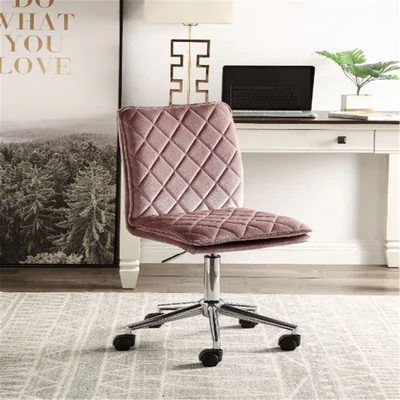 Armless Office Chair,Modern And Stylish Office Chair In Velvet With Adjustable Seat Height And Caster Wheels