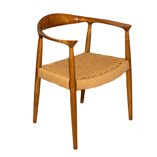 Kopenhagen Natural Teak Wood Arm Chair with Rattan Seat