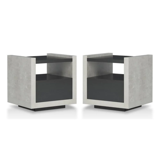 Gare Industrial Wood Storage End Table in Black - Set of 2 - 54 x 84