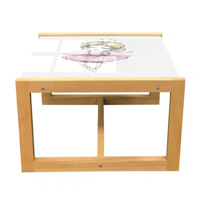 East Urban Home Ballerina Coffee Table, Curly Blonde Haired Dancer Girl Pencil Drawing In Muted Tones Funny Doodle, Acrylic Glass Center Table With Wo