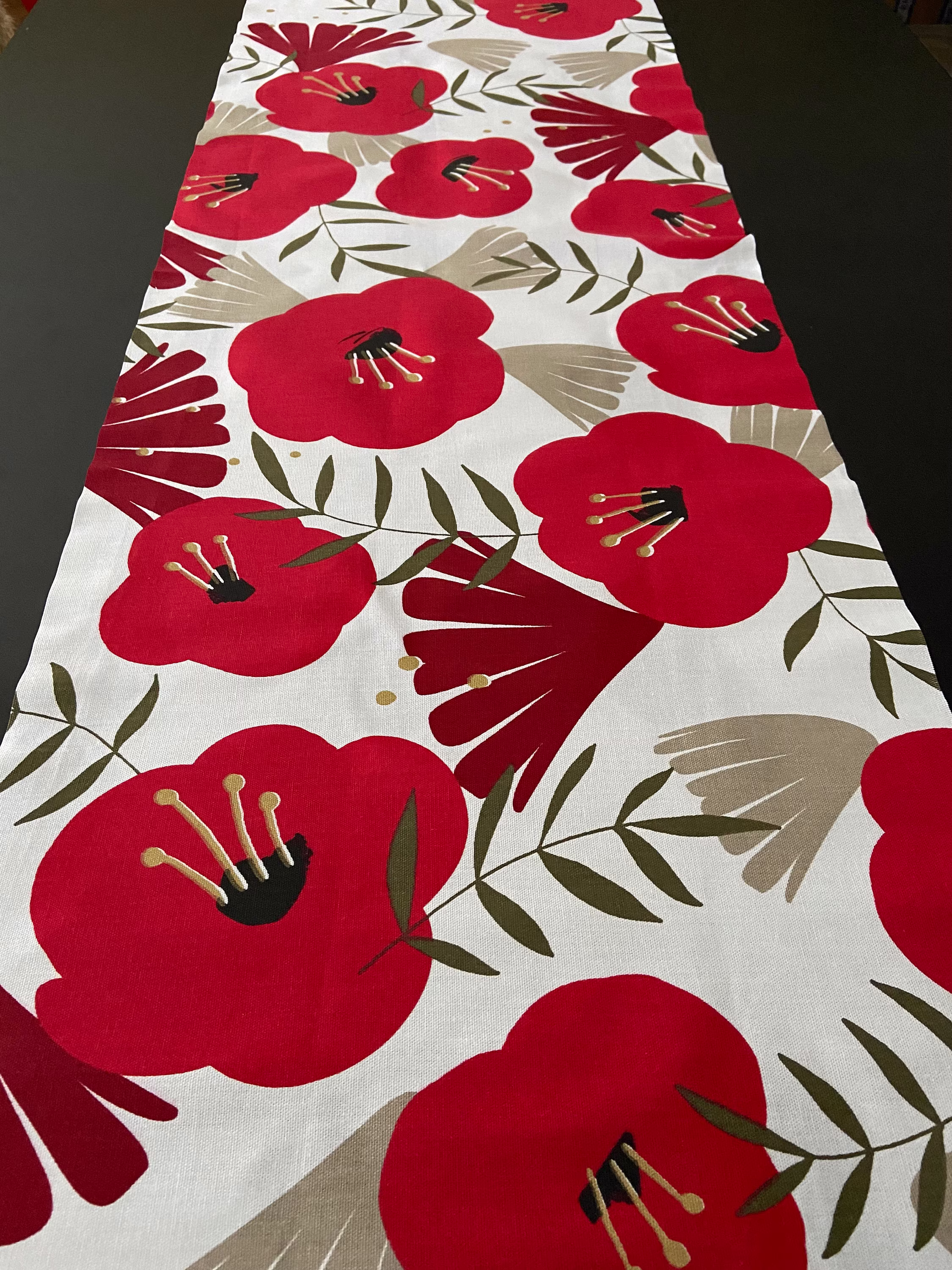 Red Poppies Table Runner Cotton Fabric Scandinavian Design 55 Inches
