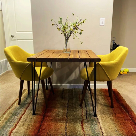 Square Compact Dining Table, Kitchen Table With Rustic Iron Legs, Solid Wood For Small Space