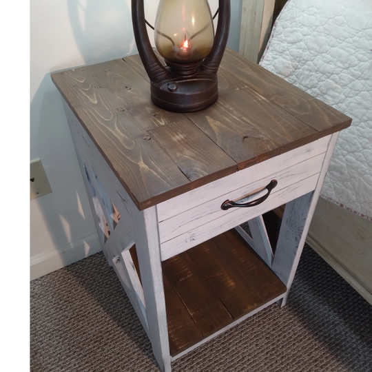 Rustic Bedside Table - Farmhouse End Distressed Nightstand With Drawer