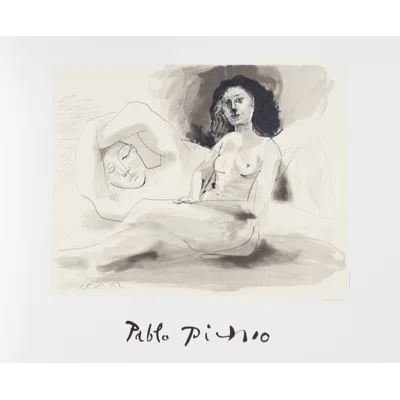 Homme Couchee Et Femme Assise by - Painting on