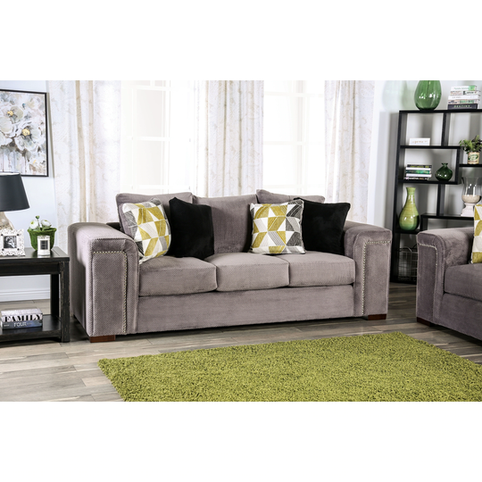 Furniture of America Eleri Grey Upholstered Sofa with Nailhead