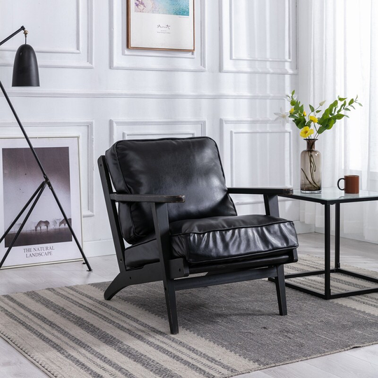 Solid Wood PU Leather Accent Chair Arm chair, Antique Painting