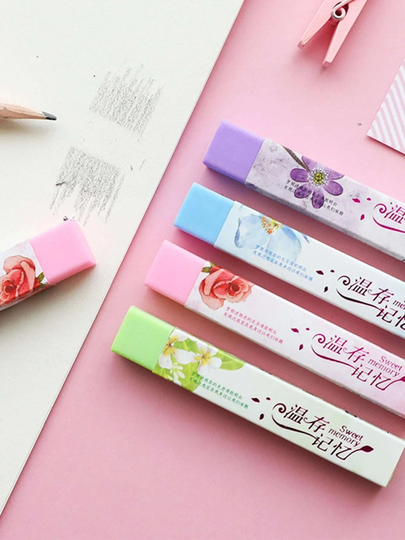 Sweet Memory Erasers - Floral Stick Erasers, Pencil Pastel, Flower Kawaii Cute School Stationery