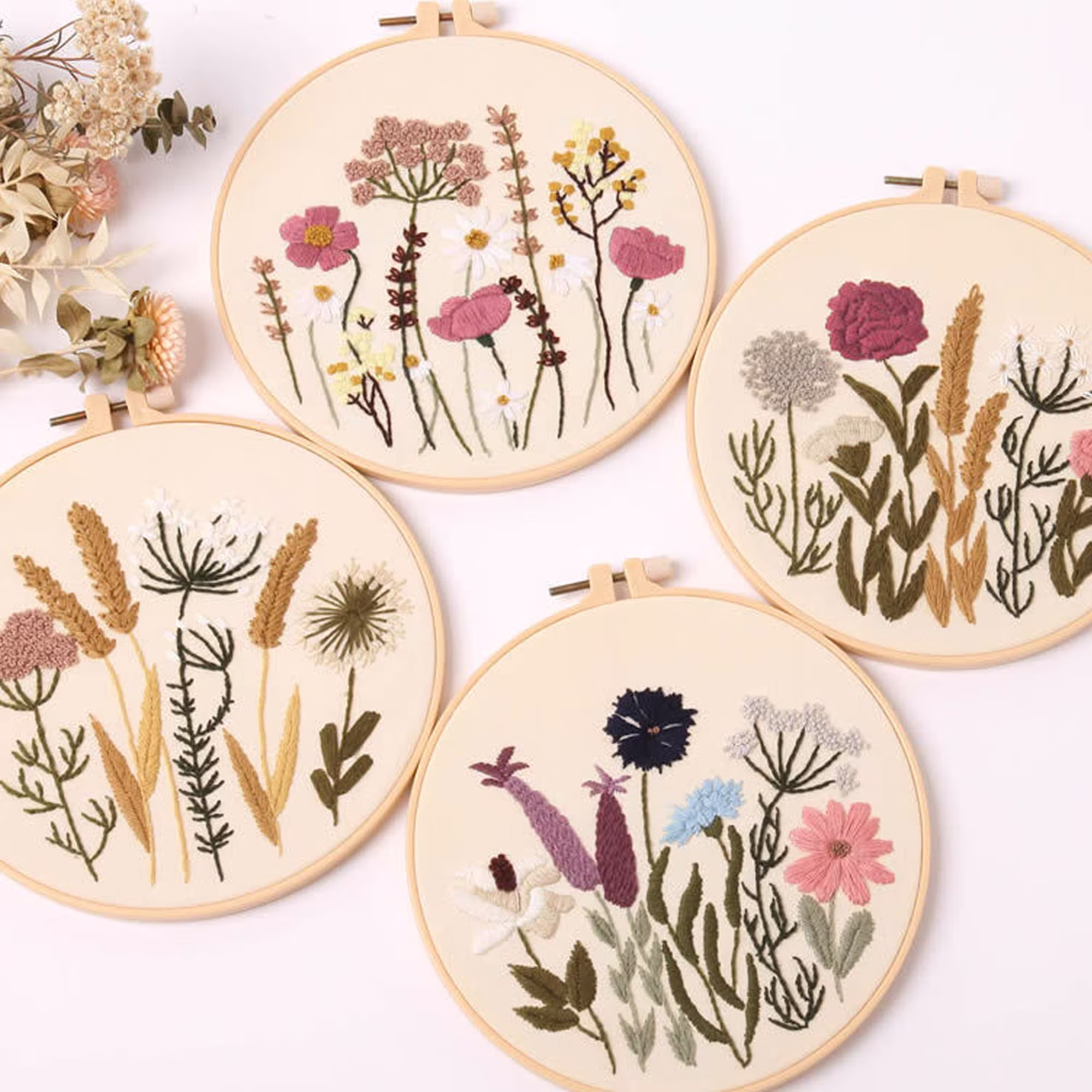 Embroidery Kit For Beginner, Plant Hand Full Kit, Flowers Kit, Diy Kit, Embroidery Hoop Wall Art