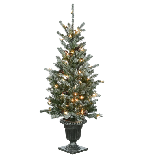 4' Potted Snowy Morgan Spruce Pencil Artificial Tree Clear Lights - 4 Foot