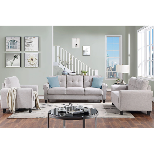 Modern Living Room Linen Upholstered Sofa Set for Home or Office,Light Grey,1+2+3-Seat