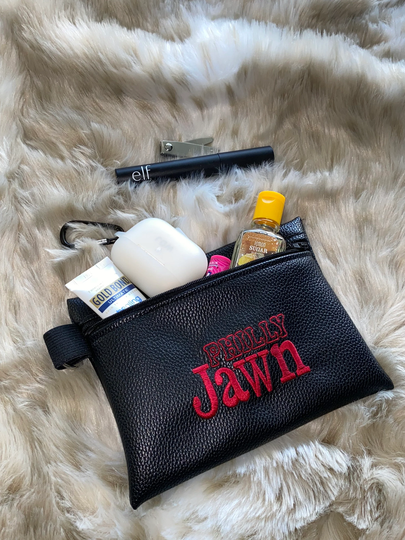 Inventory Clearance Embroidered Zipper Bag | Faux Leather Philly Jawn Make Up Cosmetic Case Pencil Holder