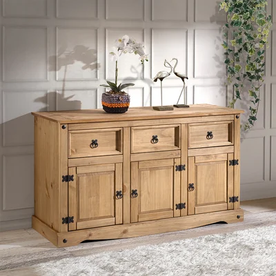 Estefanita 51.97" Wide 3 Drawer Pine Solid Wood Sideboard