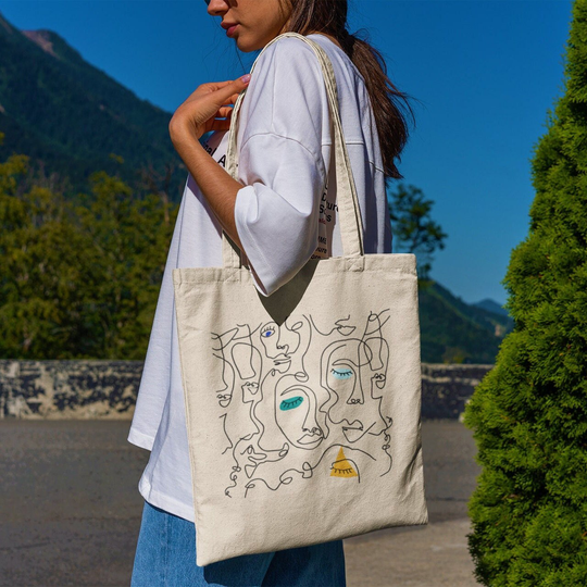 One Of The Faces Tote Bag -Aesthetic Tote Bag, Art Bag, Abstract Face Tote, Line Art Bag, Line Faces Bag