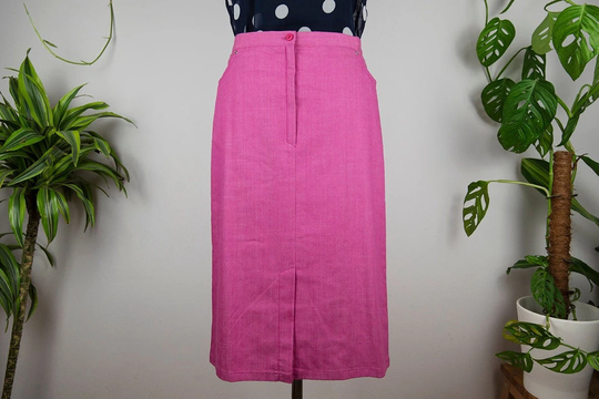 Vintage Pink Stretchy Denim Midi Pencil Skirt