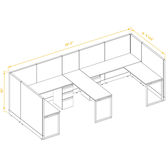 Commercial Office Furniture 53H 2pack Bullpen Unpowered Cubicles